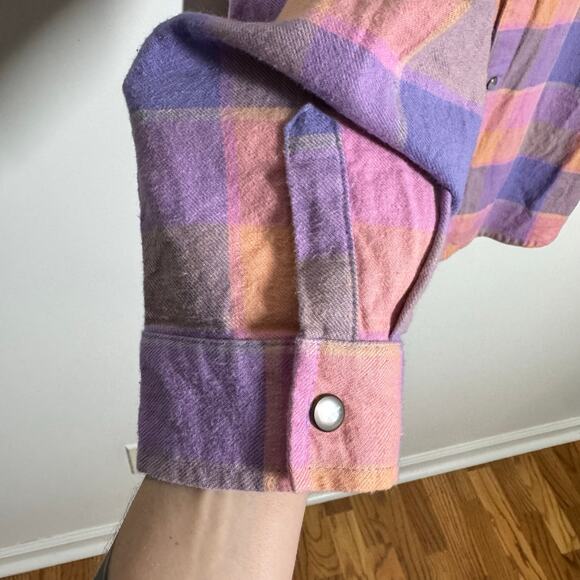 Spell And The Gypsy Flannel Top Women XL Pink Purple Western Pearl Snap Boho Top - Picture 4 of 9